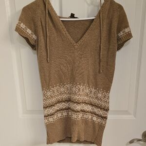 Brown Knit Short Sleeve Hoodie Sonoma